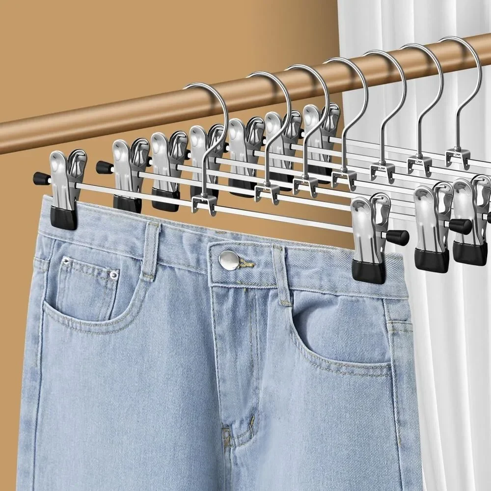 HWAJAN Metal Hangers w/Clips 50 Pack Adjustable Non-Slip for Clothing Heavy Duty